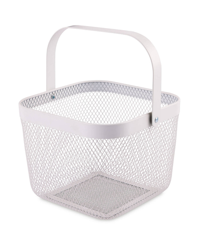 Metal Storage Basket with Bamboo or Metal Handle (24.5cm x 24.5cm x 17.5cm)
