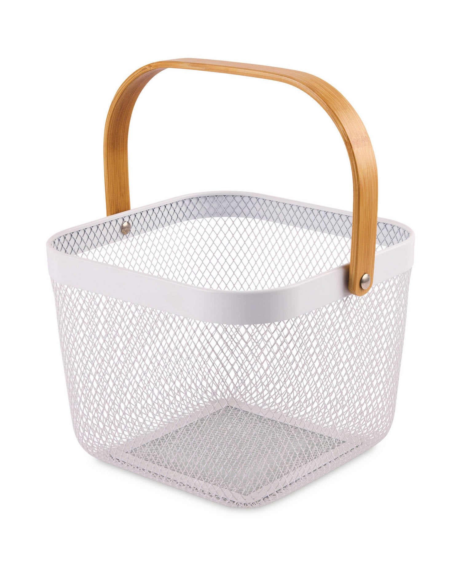 Metal Storage Basket with Bamboo or Metal Handle (24.5cm x 24.5cm x 17.5cm)