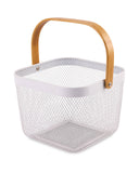 Metal Storage Basket with Bamboo or Metal Handle (24.5cm x 24.5cm x 17.5cm)