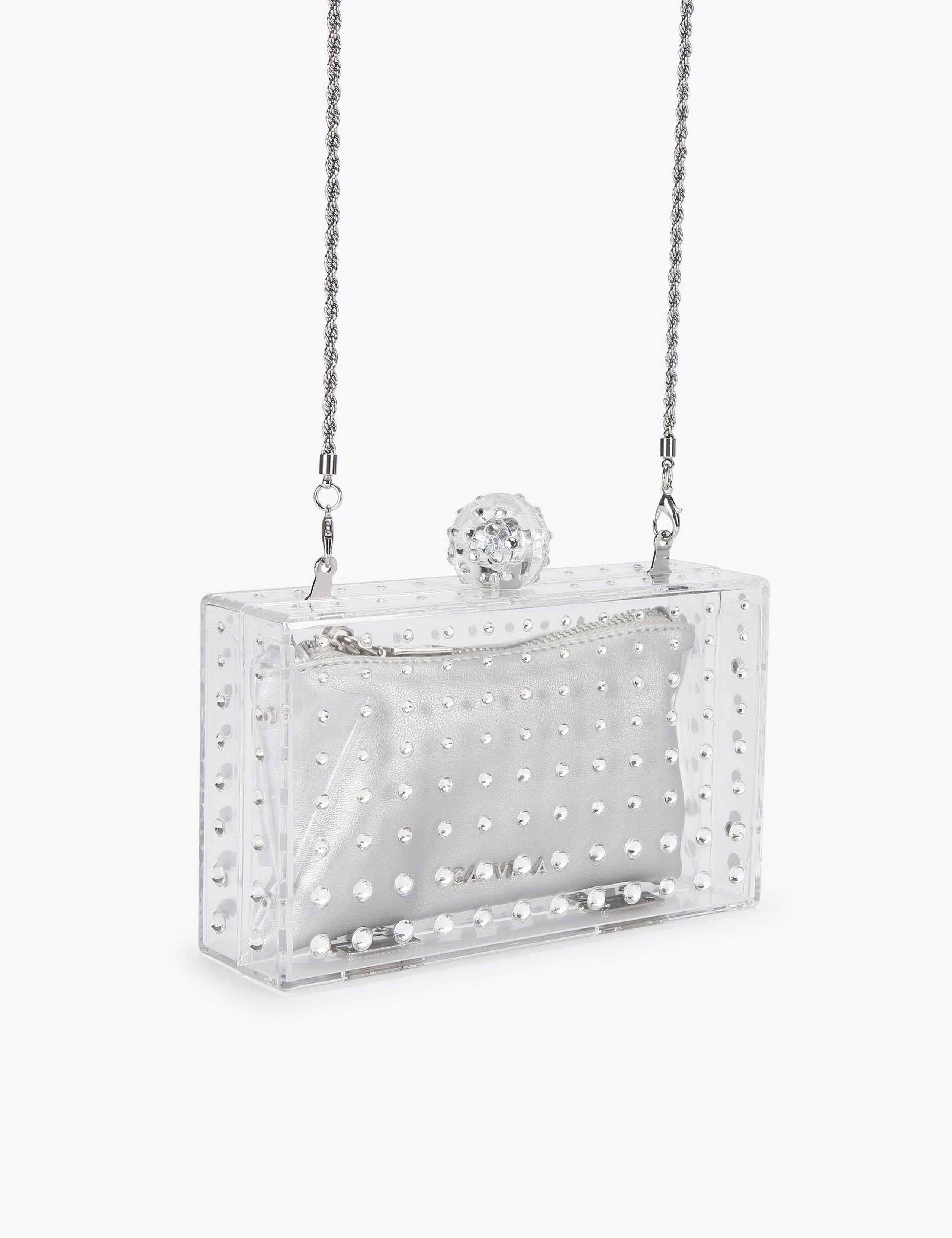 Carvela diamante chain strap clutch bag clear perspex (British brand)