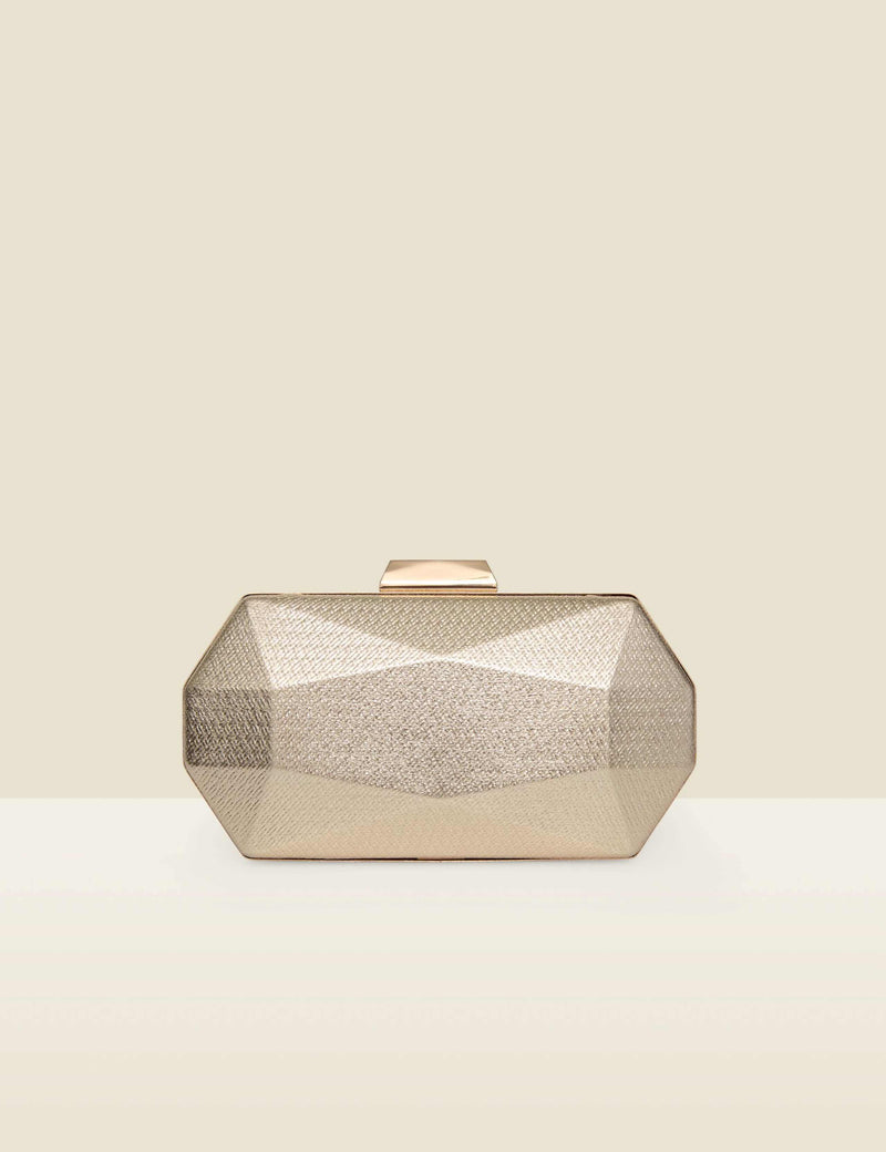 Sosandar geometric chain strap clutch bag metallic (British brand)