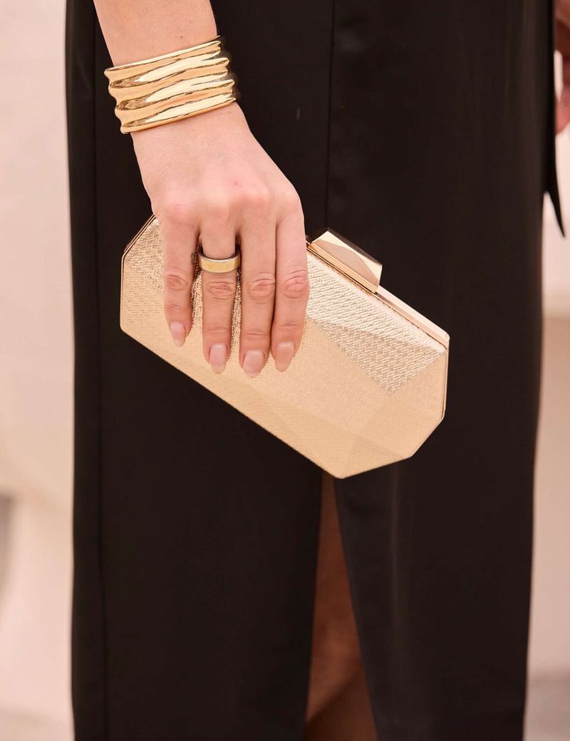 Sosandar geometric chain strap clutch bag metallic (British brand)