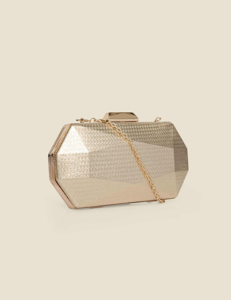 Sosandar geometric chain strap clutch bag metallic (British brand)
