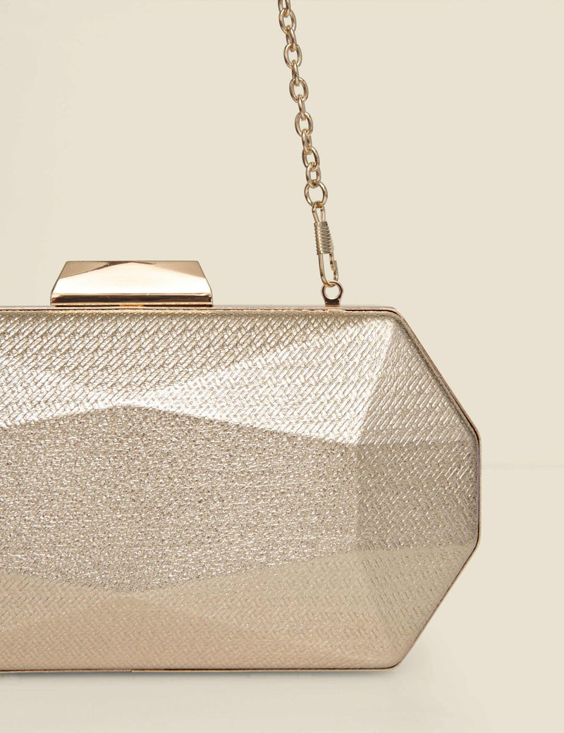 Sosandar geometric chain strap clutch bag metallic (British brand)