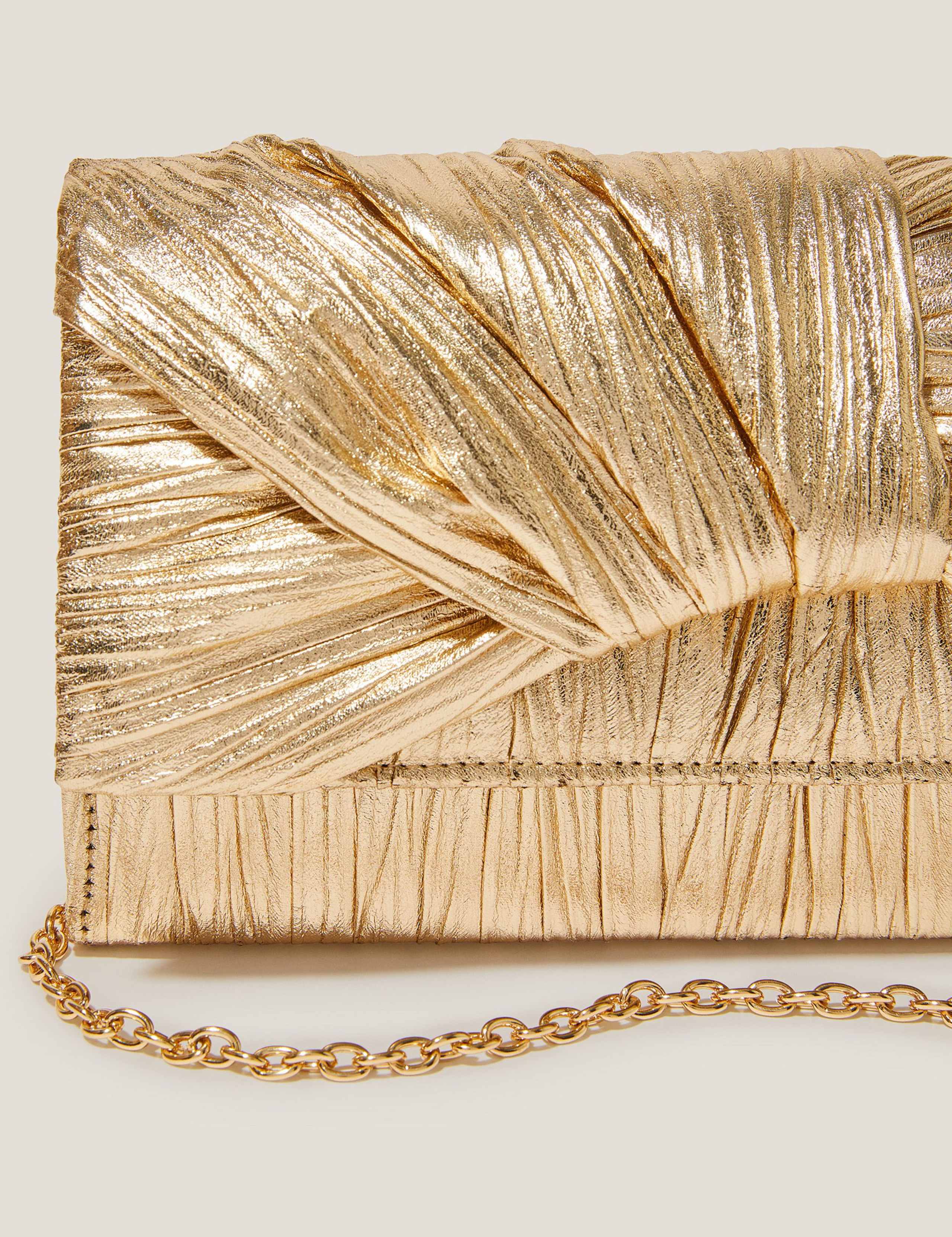 Monsoon metallic pleated chain strap clutch bag, UK version