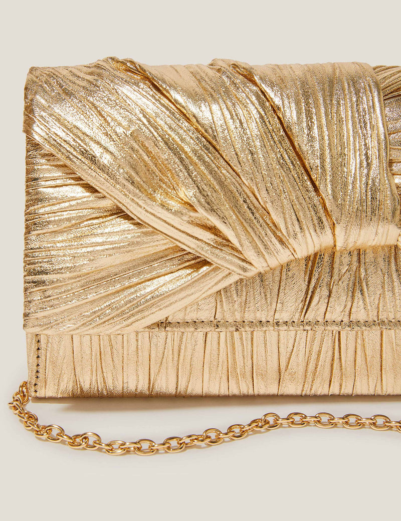 Monsoon metallic pleated chain strap clutch bag, UK version