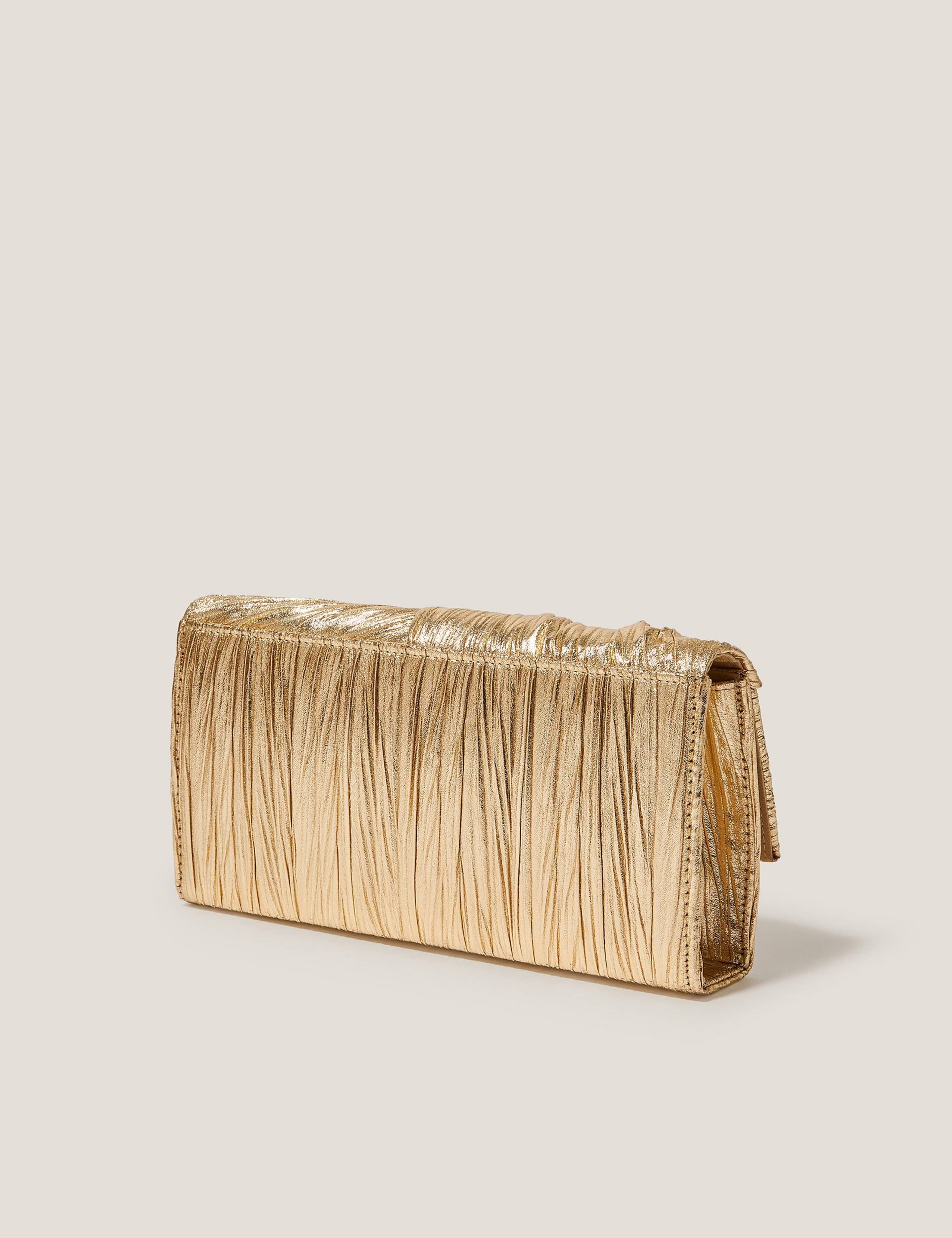 Monsoon metallic pleated chain strap clutch bag, UK version