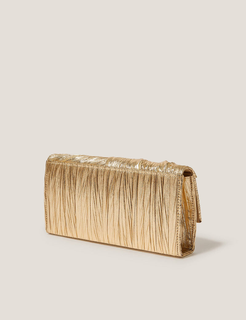 Monsoon metallic pleated chain strap clutch bag, UK version