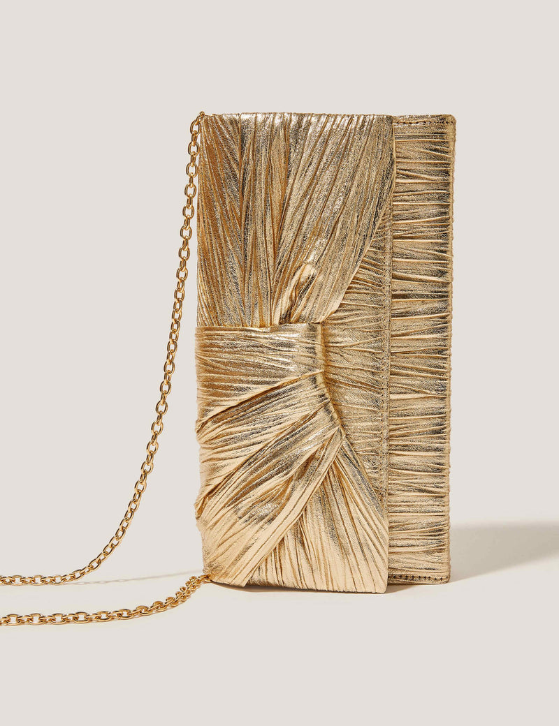 Monsoon metallic pleated chain strap clutch bag, UK version