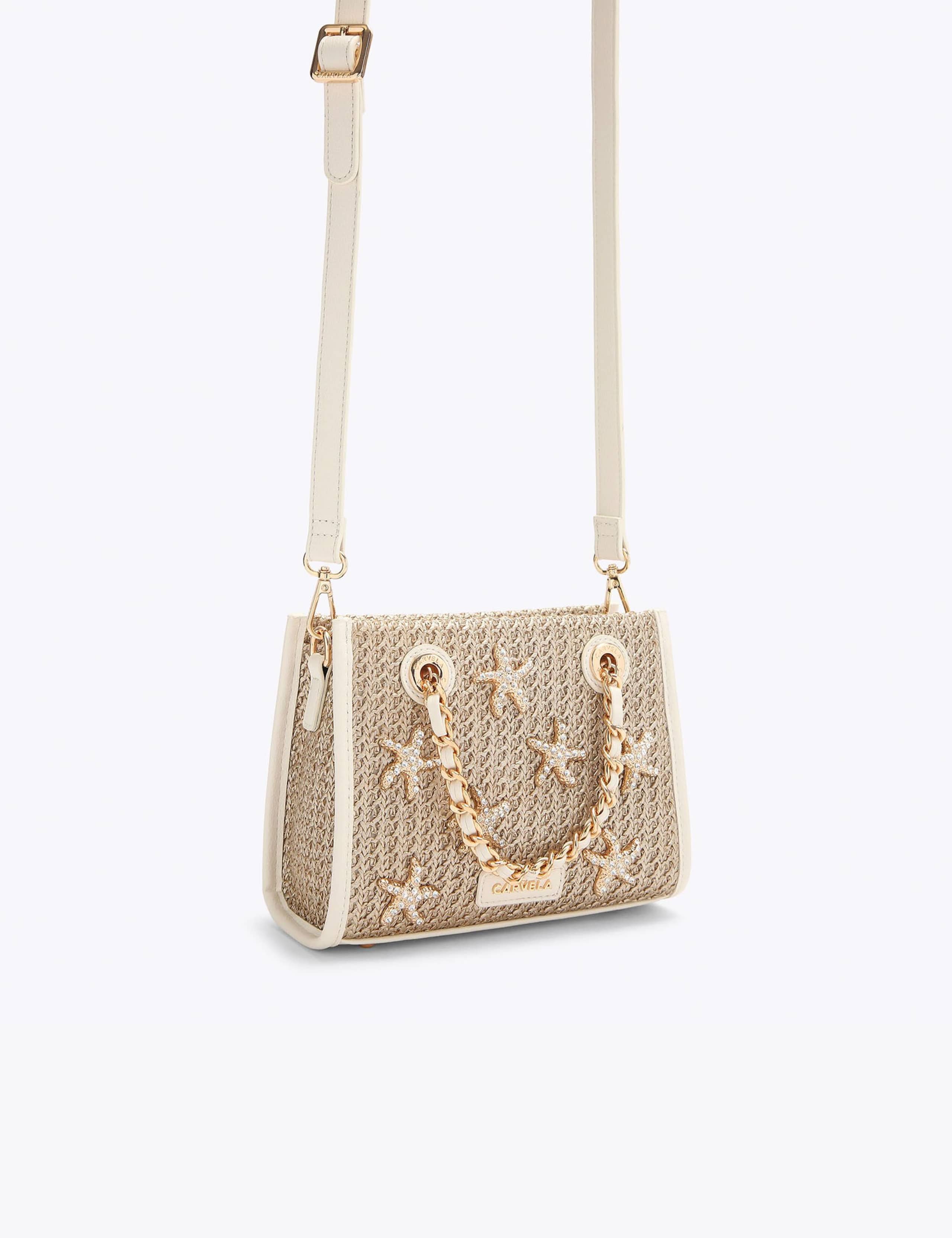 Carvela metallic raffia tote bag with starfish embellishments, imported from the UK