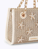 Carvela metallic raffia tote bag with starfish embellishments, imported from the UK