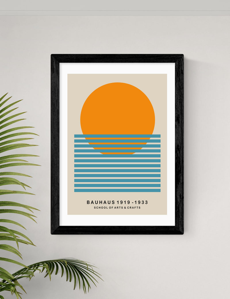 East End Prints Mid Century Sun Bauhaus framed art print, medium-sized, imported from the UK