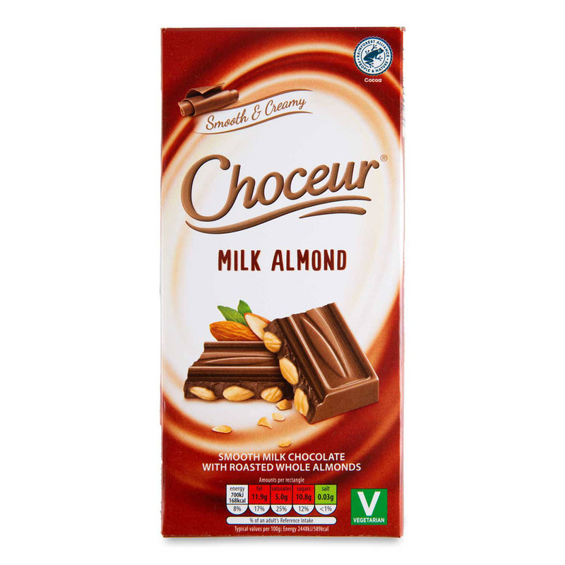 Milk almond chocolate bar with roasted almonds (British brand)