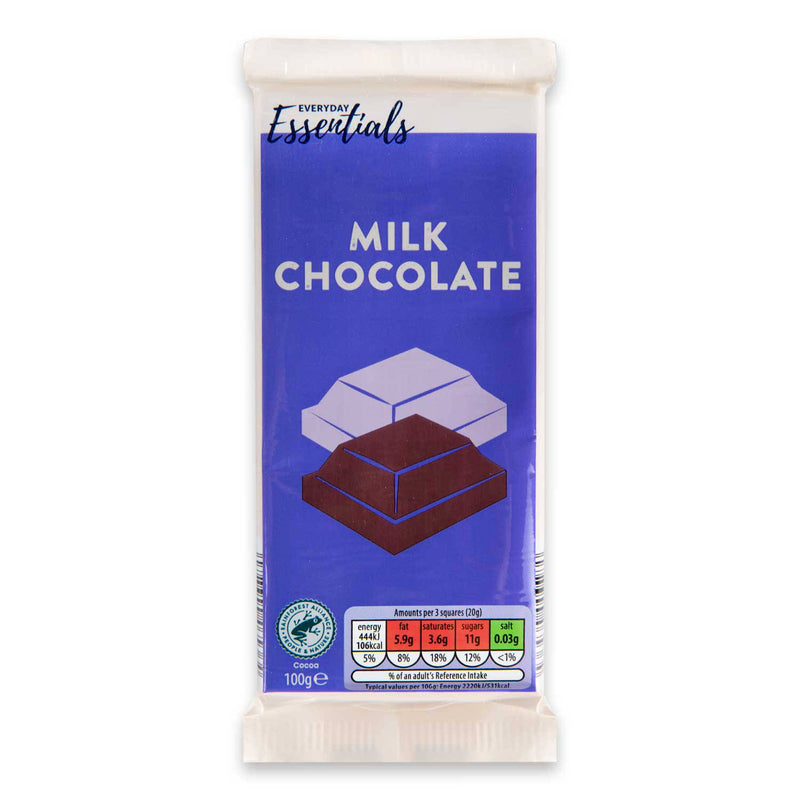 Milk chocolate 100g bar with no artificial flavourings - British product
