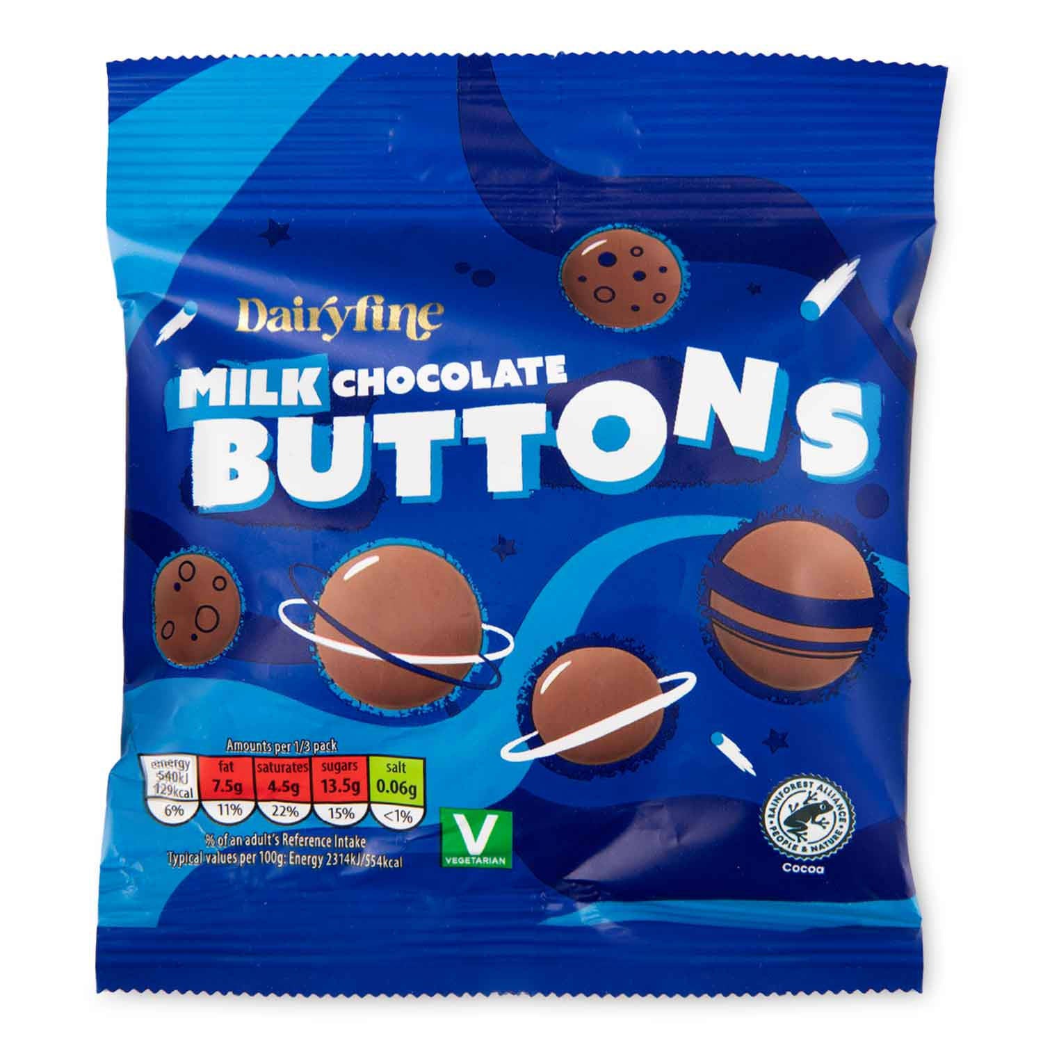 Milk chocolate buttons, imported from the UK