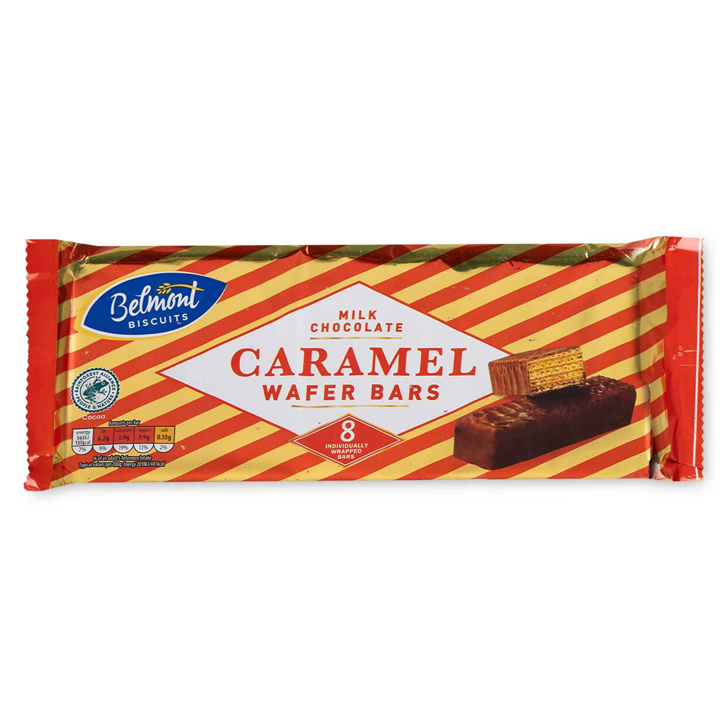 Milk chocolate caramel wafer bars 8 pack, imported from the UK