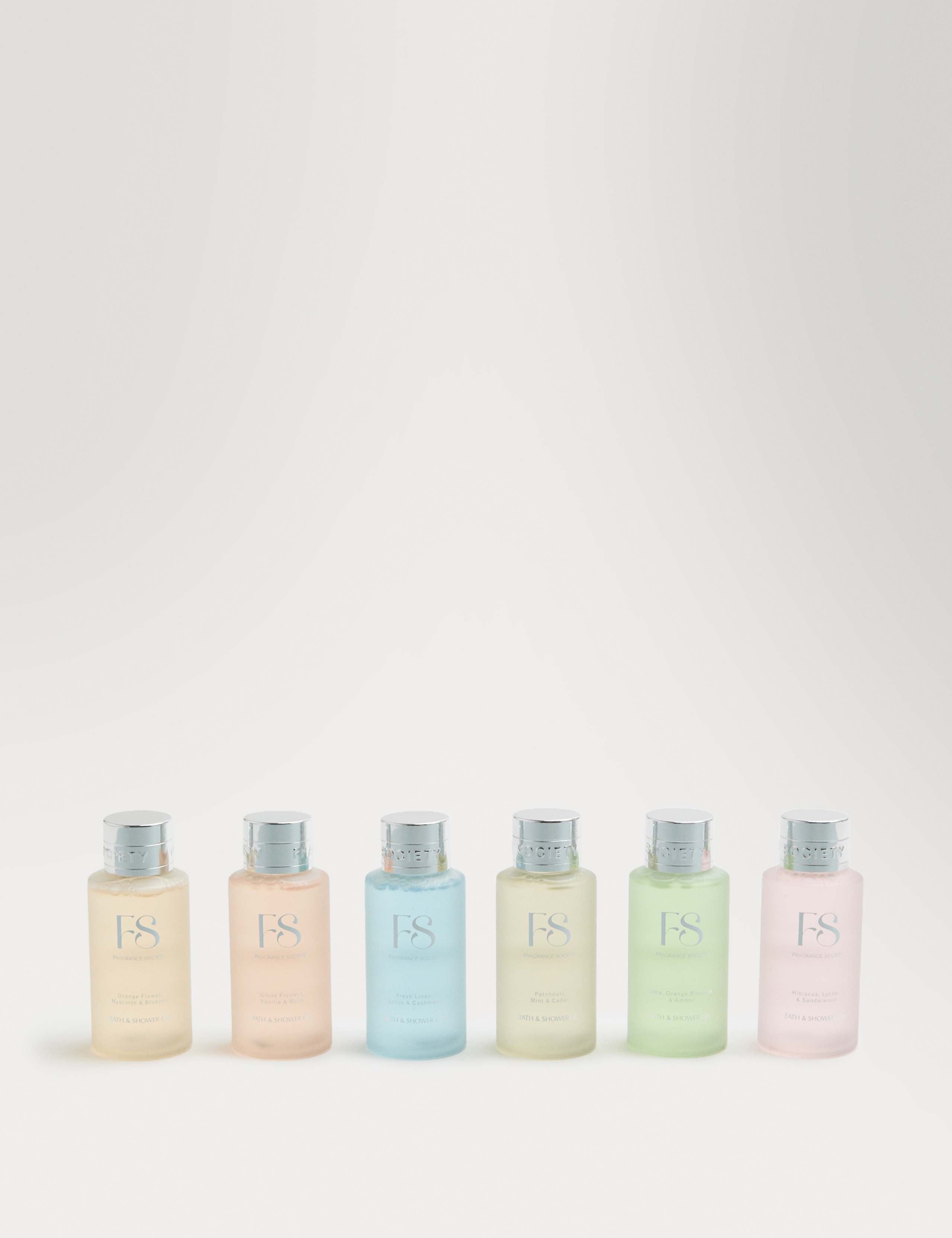 Fragrance Society mini body wash set with six scents 6 x 50ml, imported from the UK