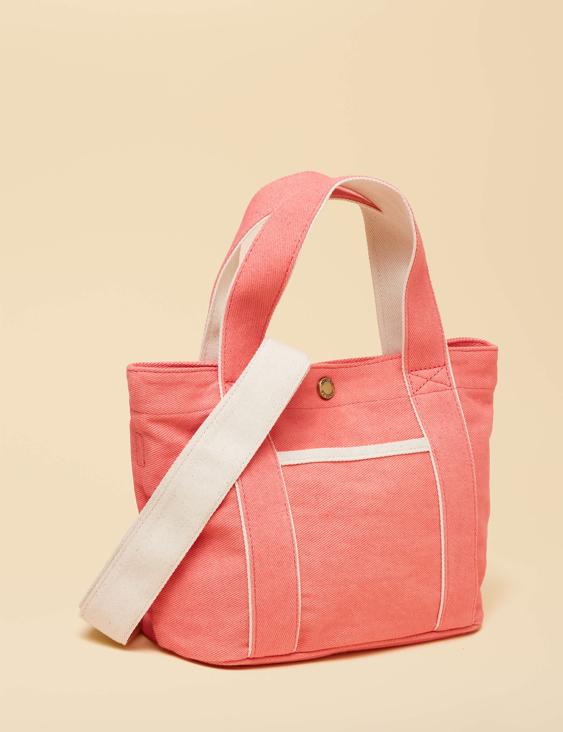 Joules mini cross body tote bag in cotton canvas, UK version
