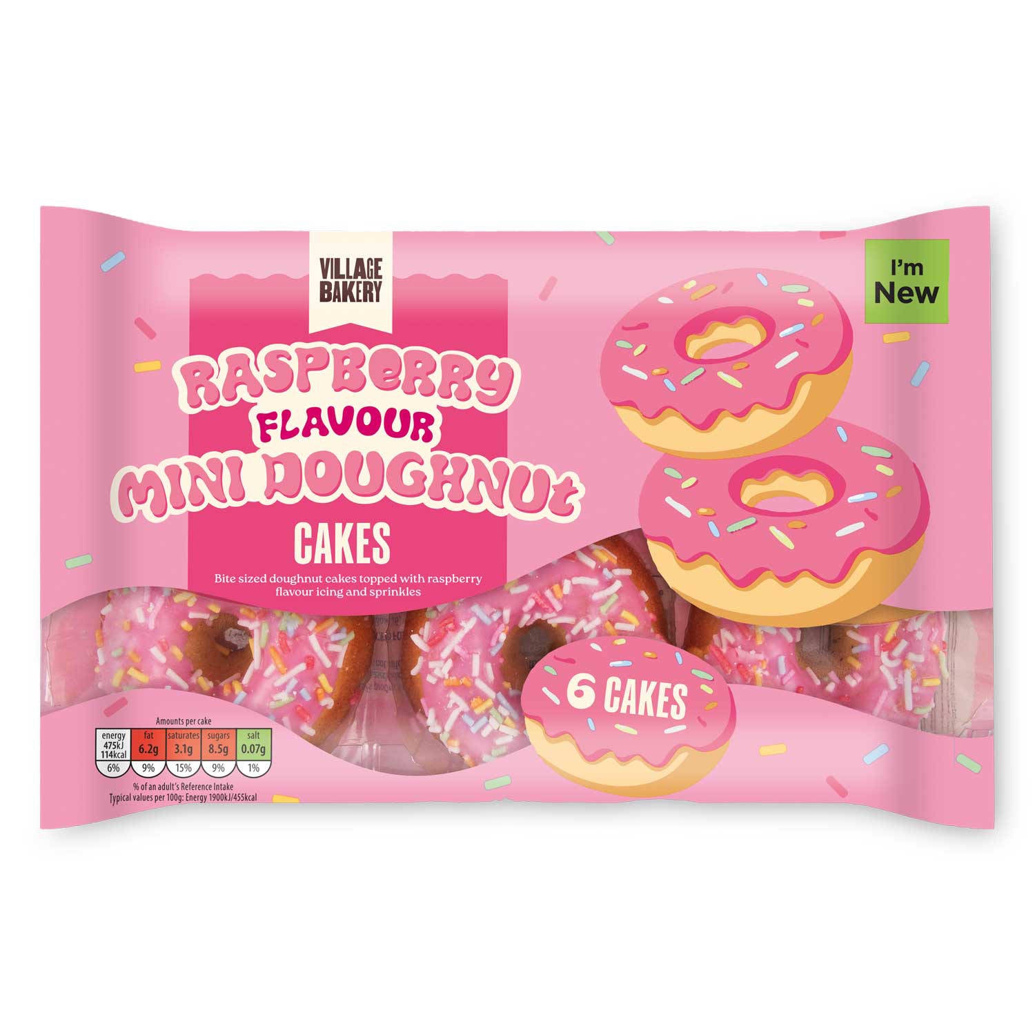 Mini doughnuts pink 150g pack of 6, imported from the UK