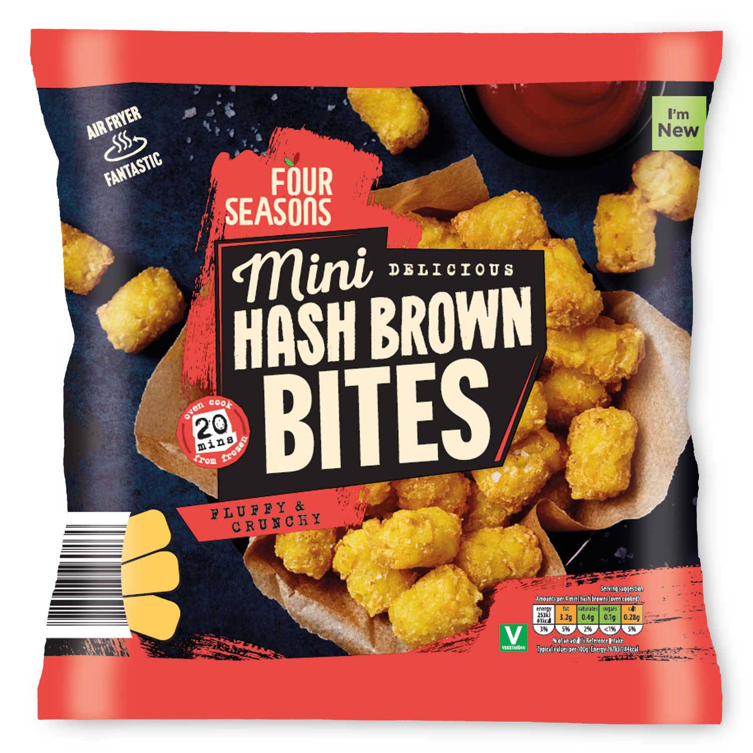 Mini hash brown bites in plain and cheesy varieties - British product