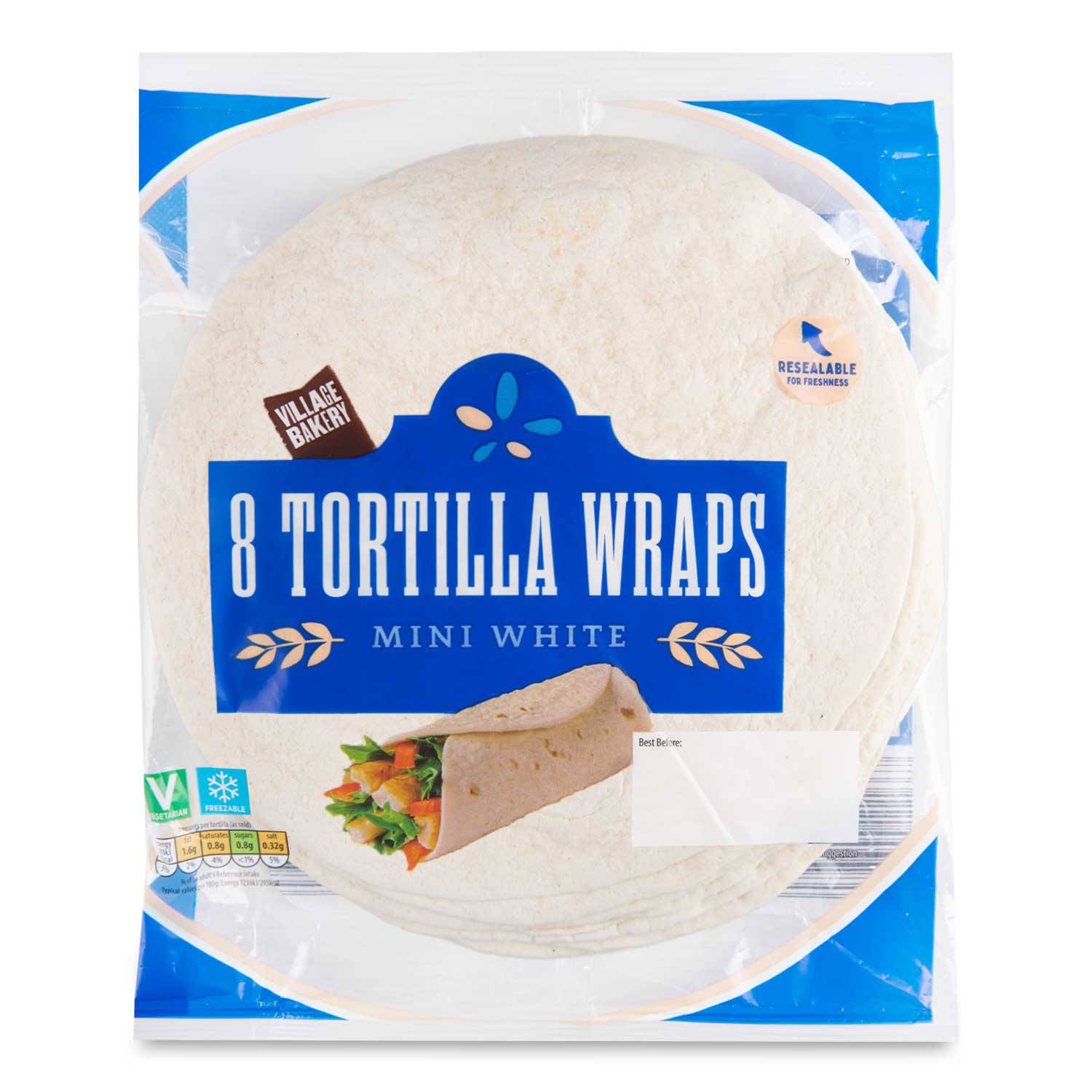 Mini white tortilla wraps, snack size, imported from the UK