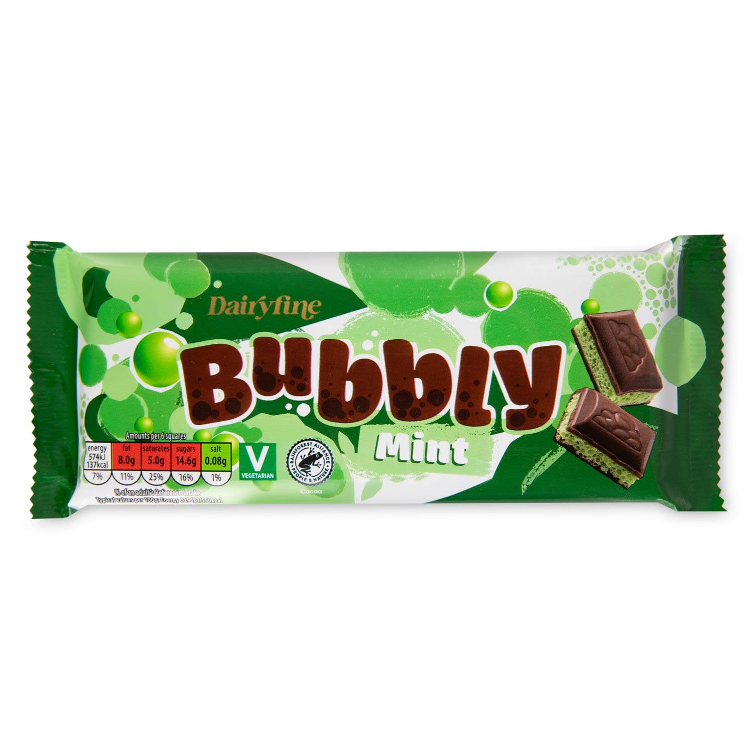 Mint chocolate bubbly bar with 54% milk chocolate, UK version