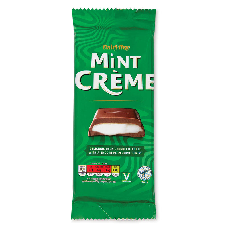 Dark chocolate bar with mint crème filling (British brand)