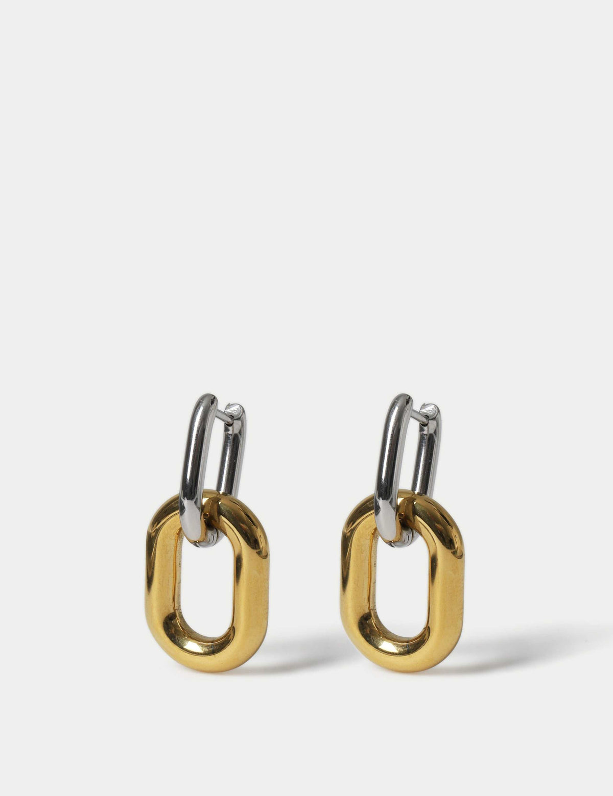 Mixed metal link drop earrings, hinged fastening, UK version