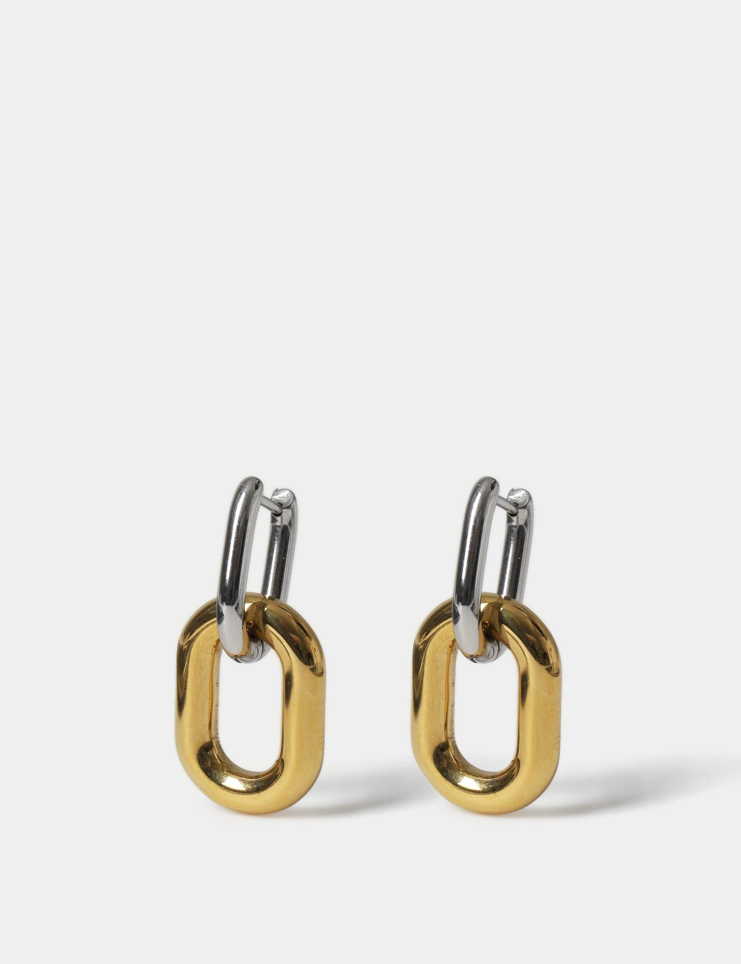 Mixed metal link drop earrings, hinged fastening, UK version