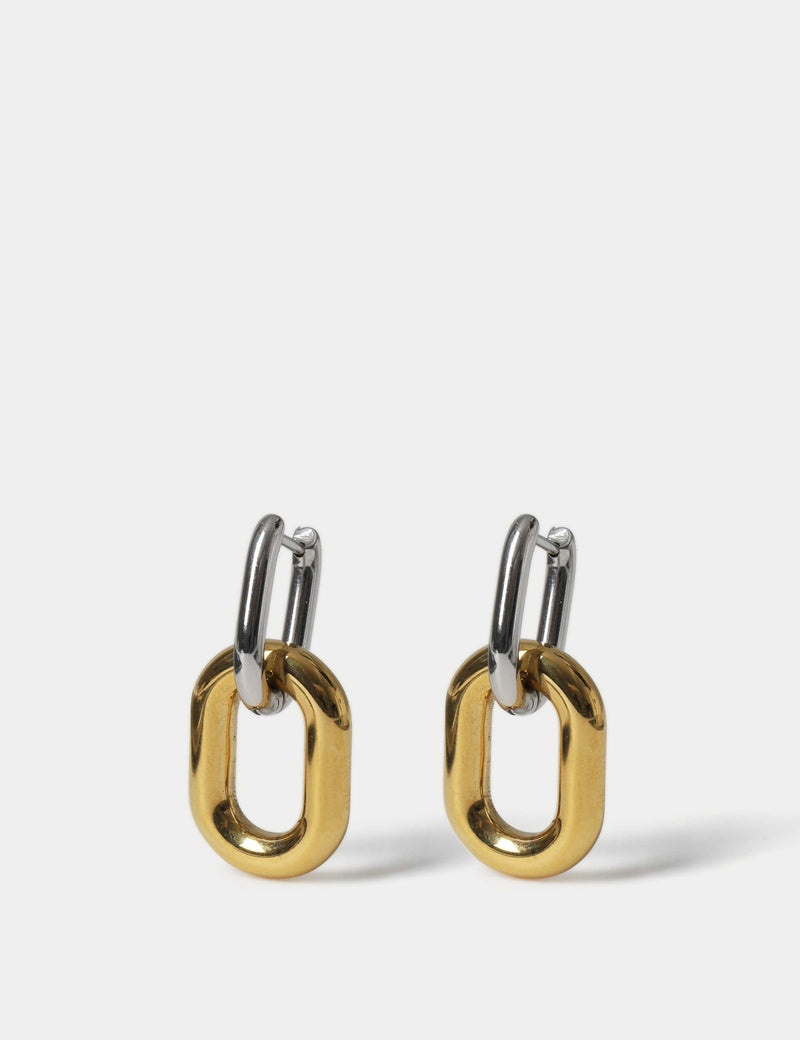 Mixed metal link drop earrings, hinged fastening, UK version