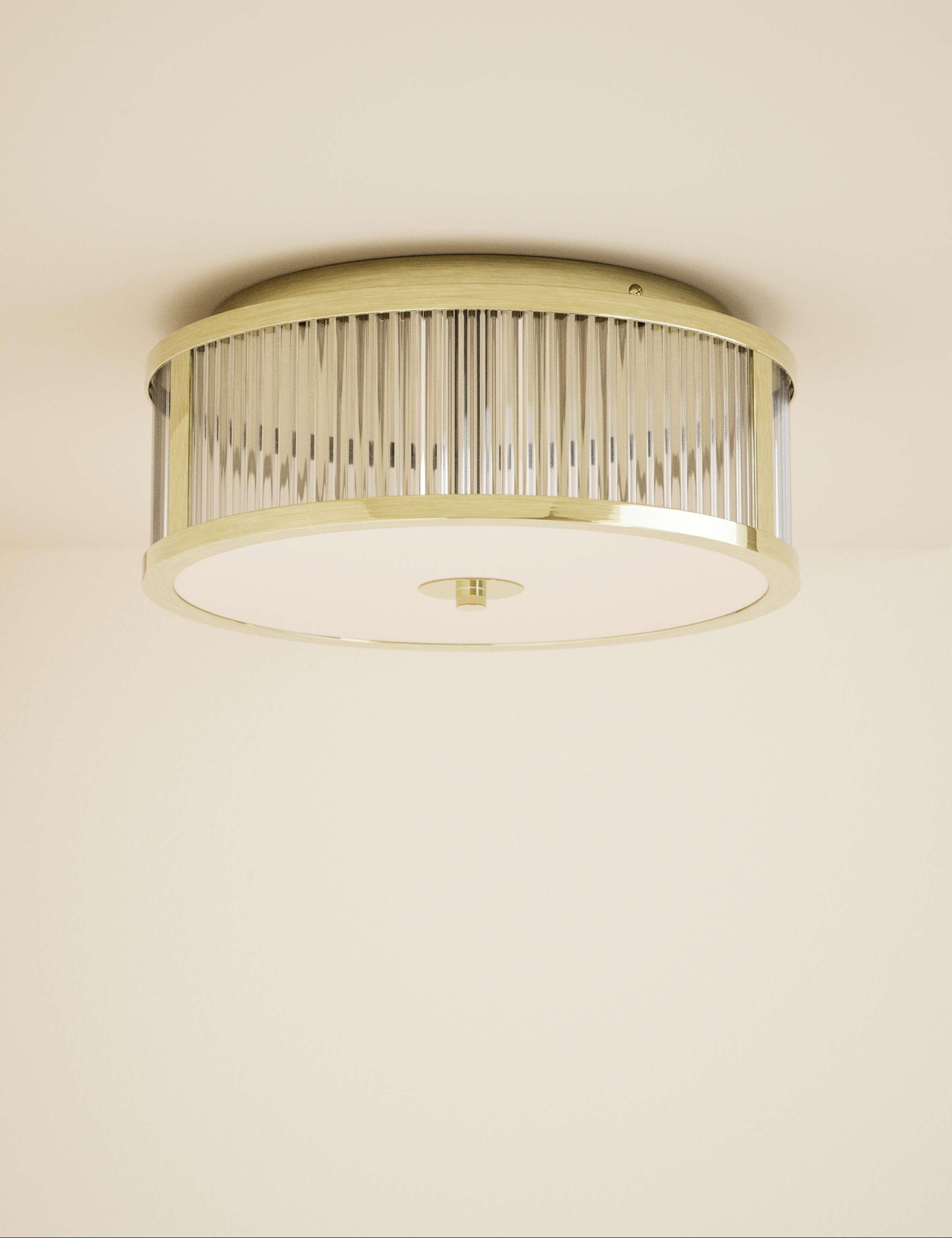 Monroe Flush Light ceiling fixture satin brass, imported from the UK