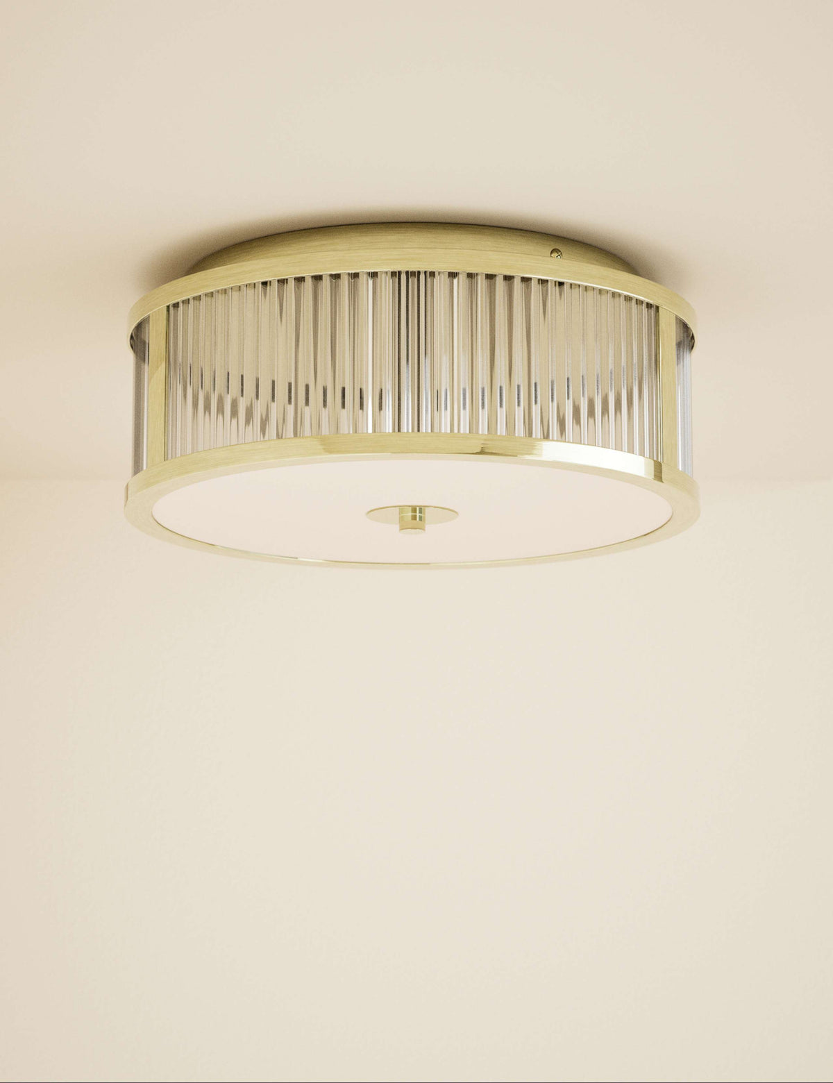 Monroe Flush Light ceiling fixture satin brass, imported from the UK