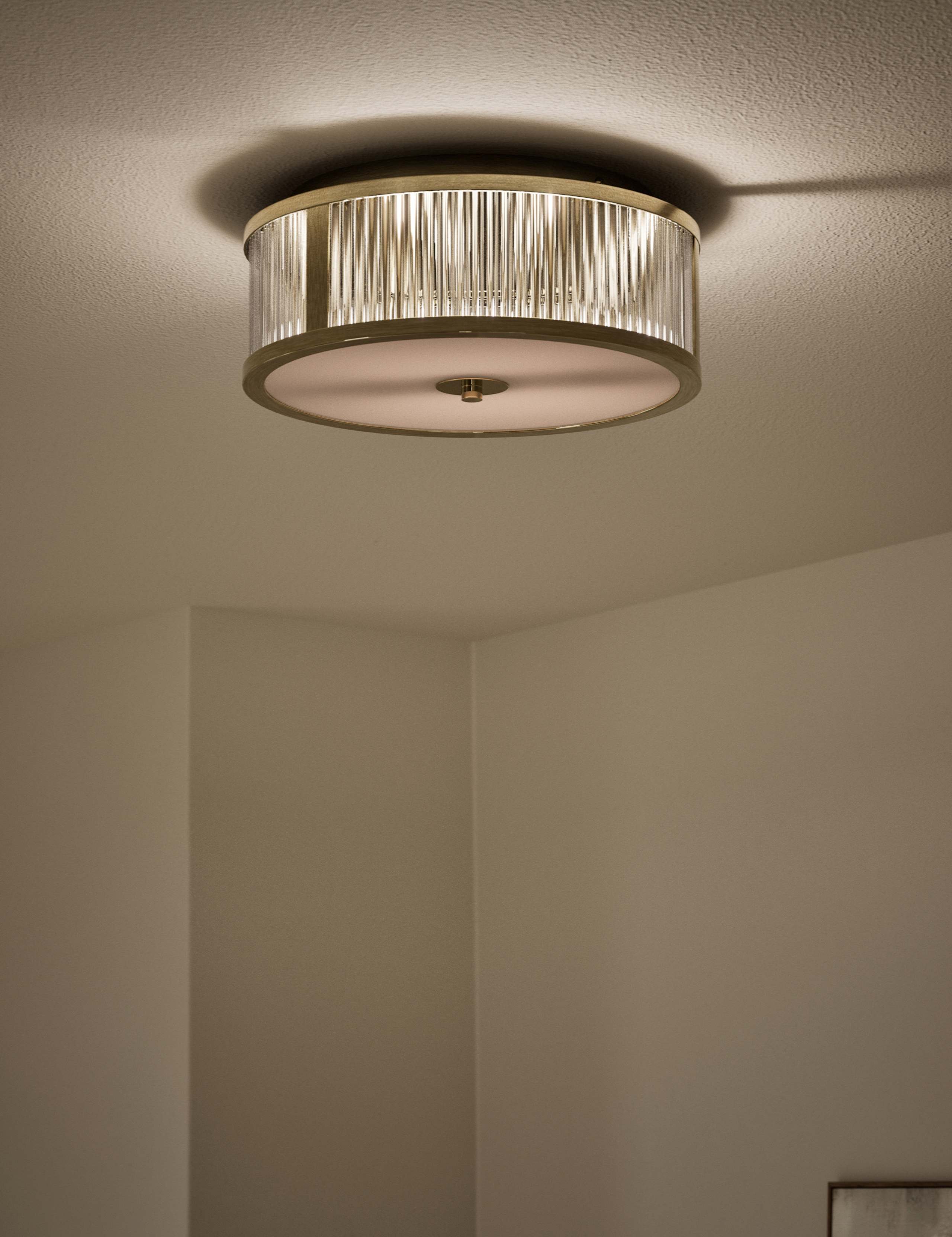Monroe Flush Light ceiling fixture satin brass, imported from the UK