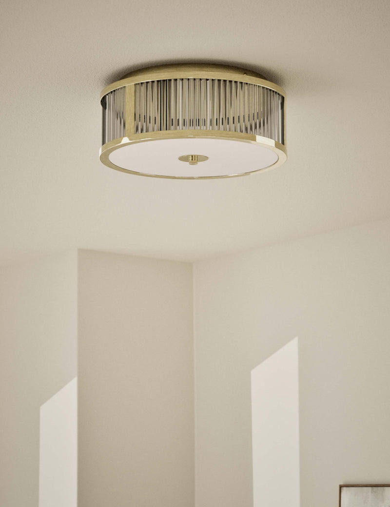 Monroe Flush Light ceiling fixture satin brass, imported from the UK