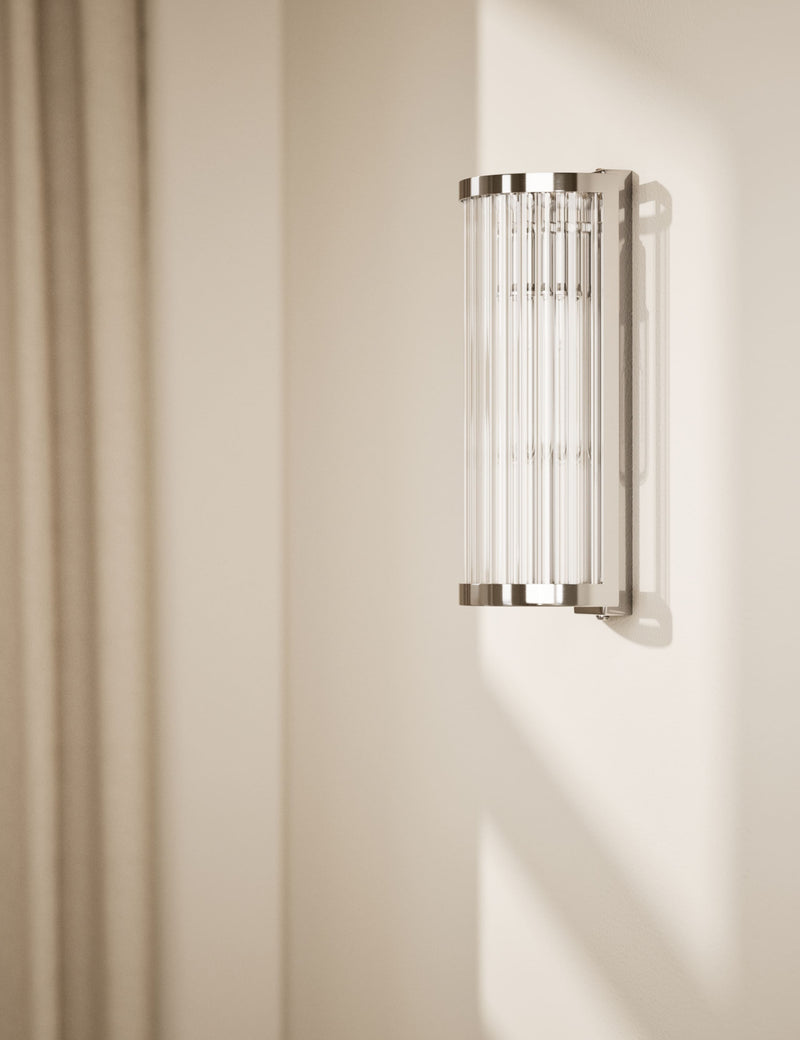 Monroe wall light ribbed glass polished metal, UK version