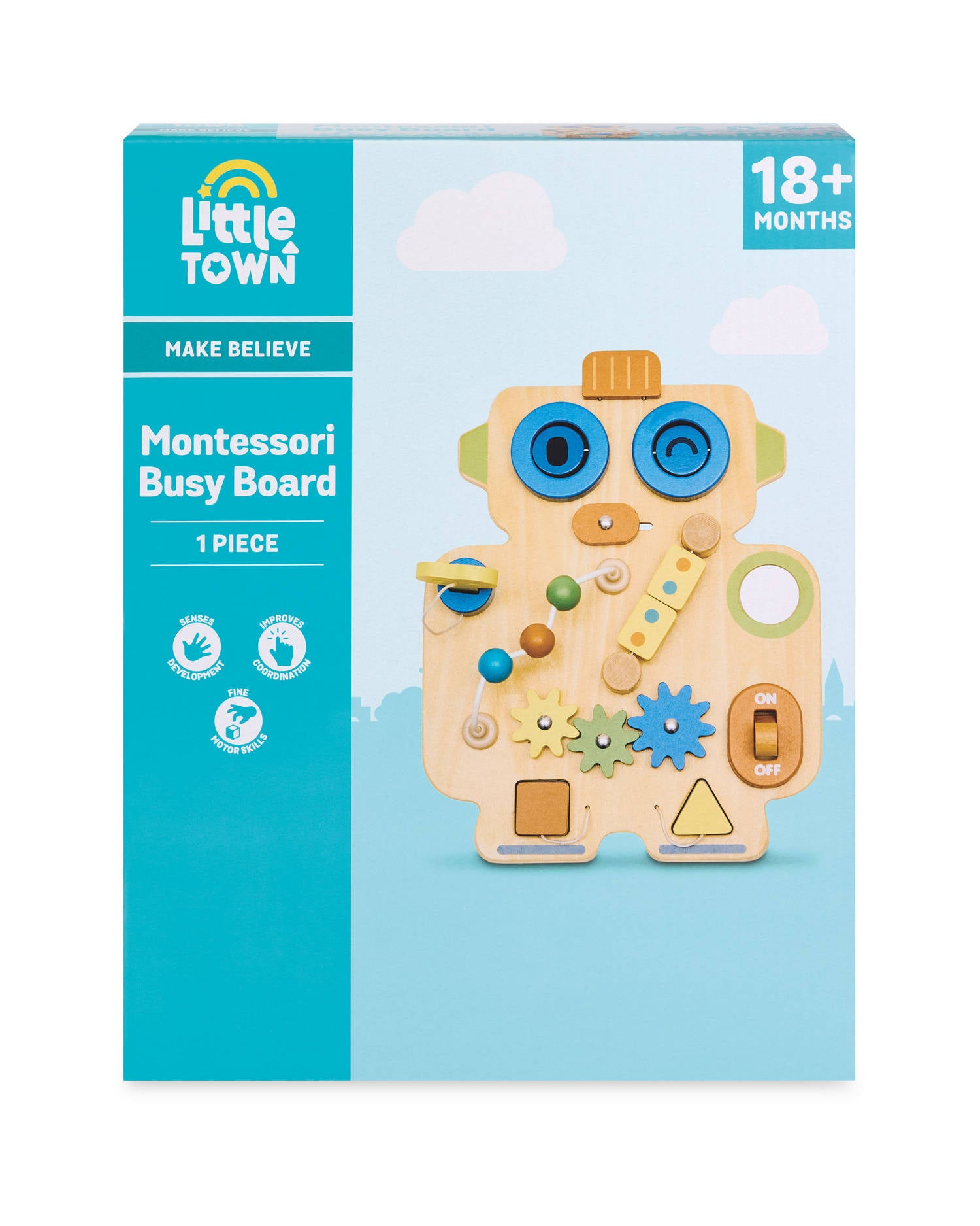 Montessori busy board sensory toy, Robot or Unicorn design, UK version