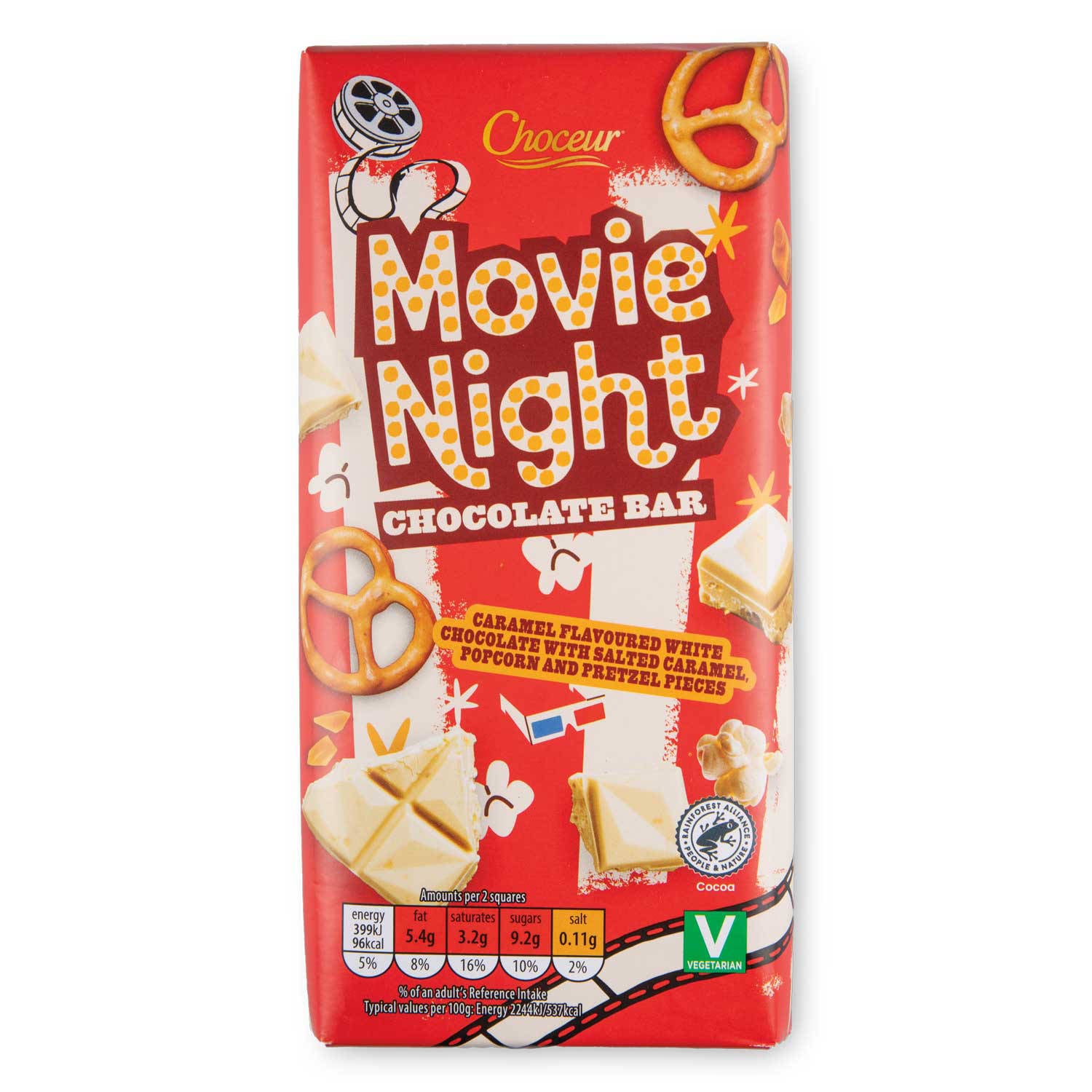 Filled chocolate bar with creamy centre movie night (British brand)
