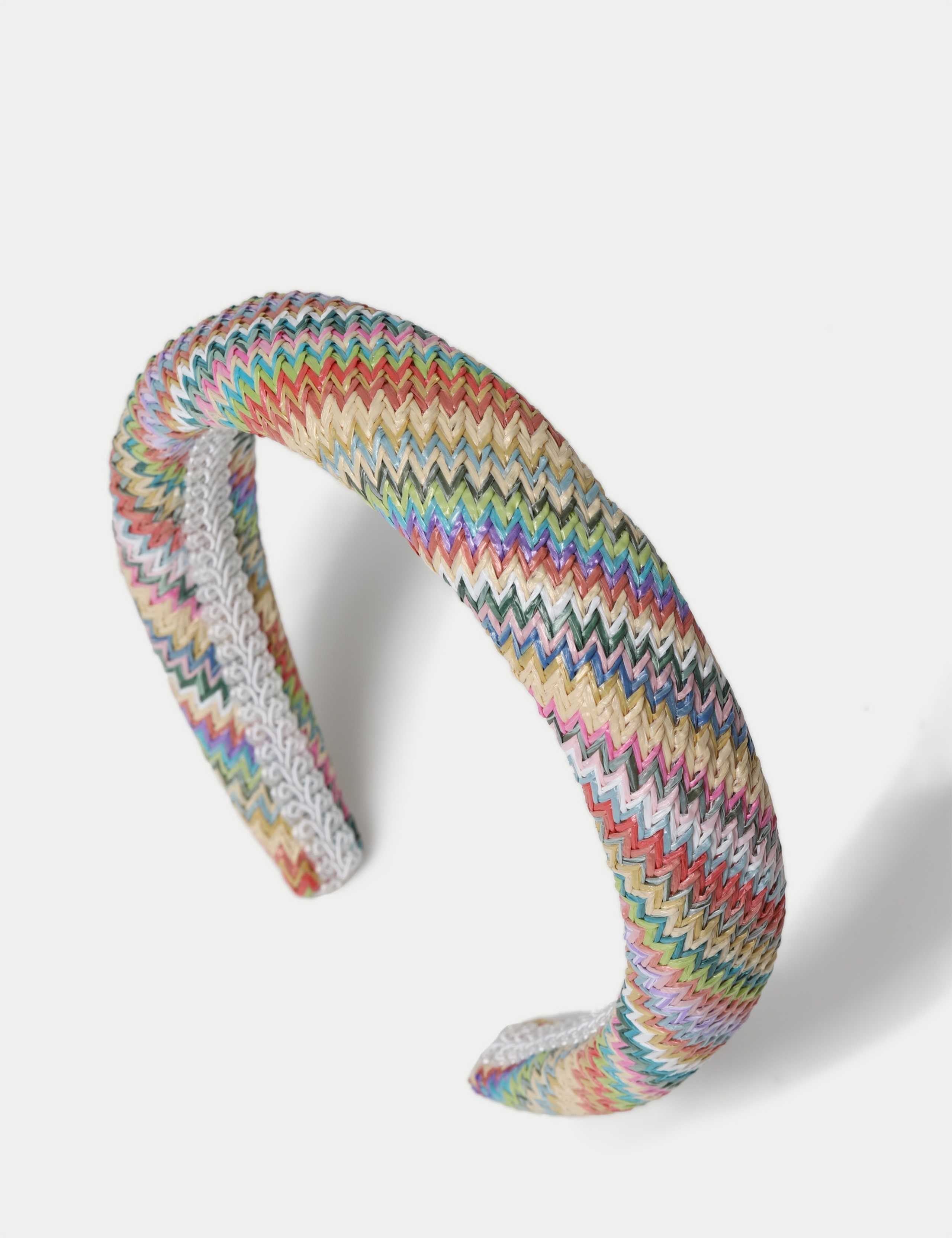 Multicoloured raffia aliceband hair accessory, imported from the UK
