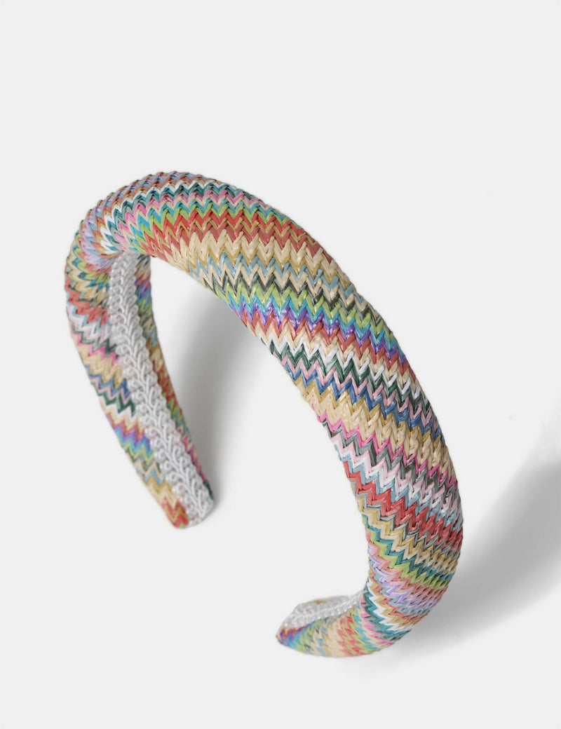 Multicoloured raffia aliceband hair accessory, imported from the UK