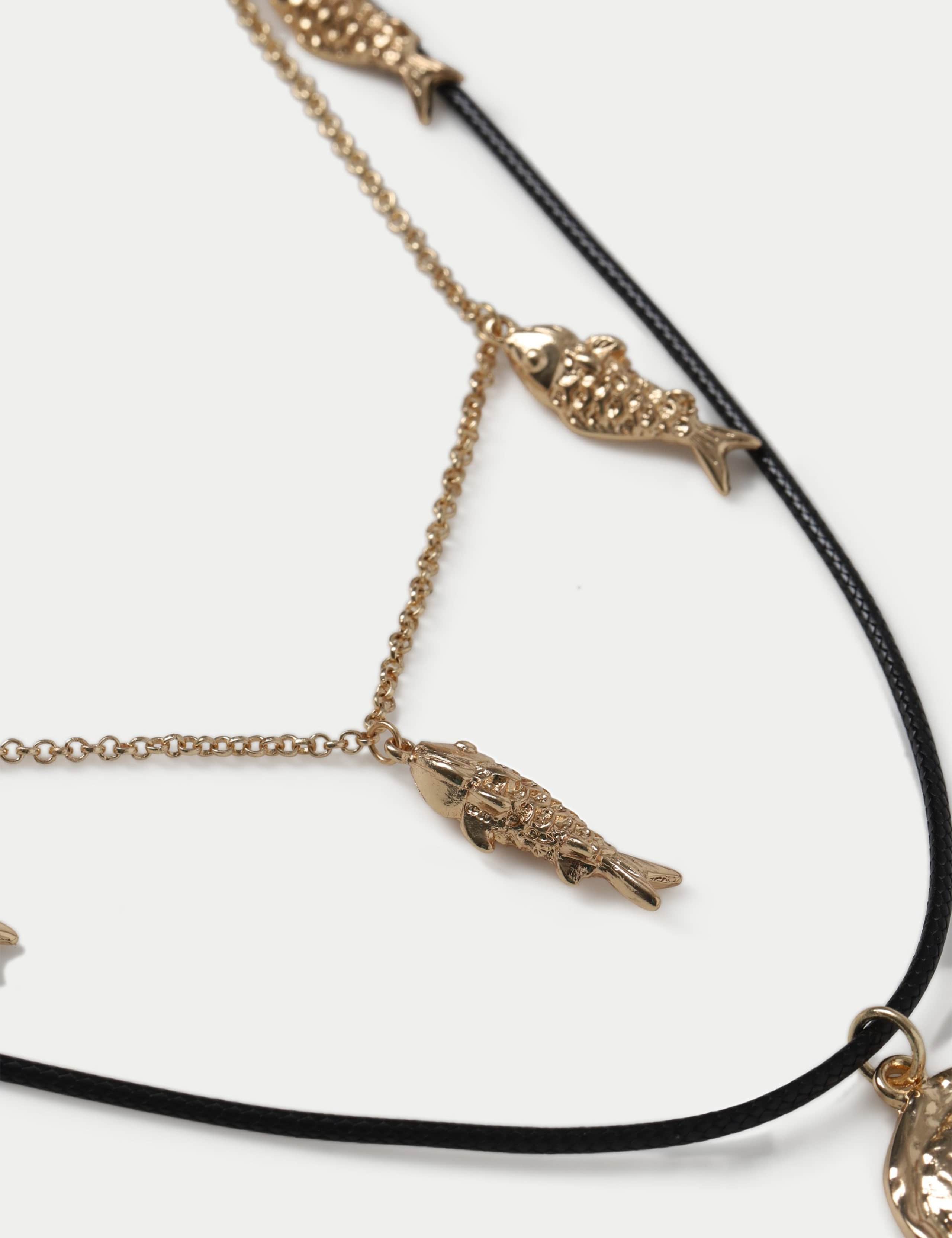 Multirow Fish And Disc Necklace with mixed metals, imported from the UK