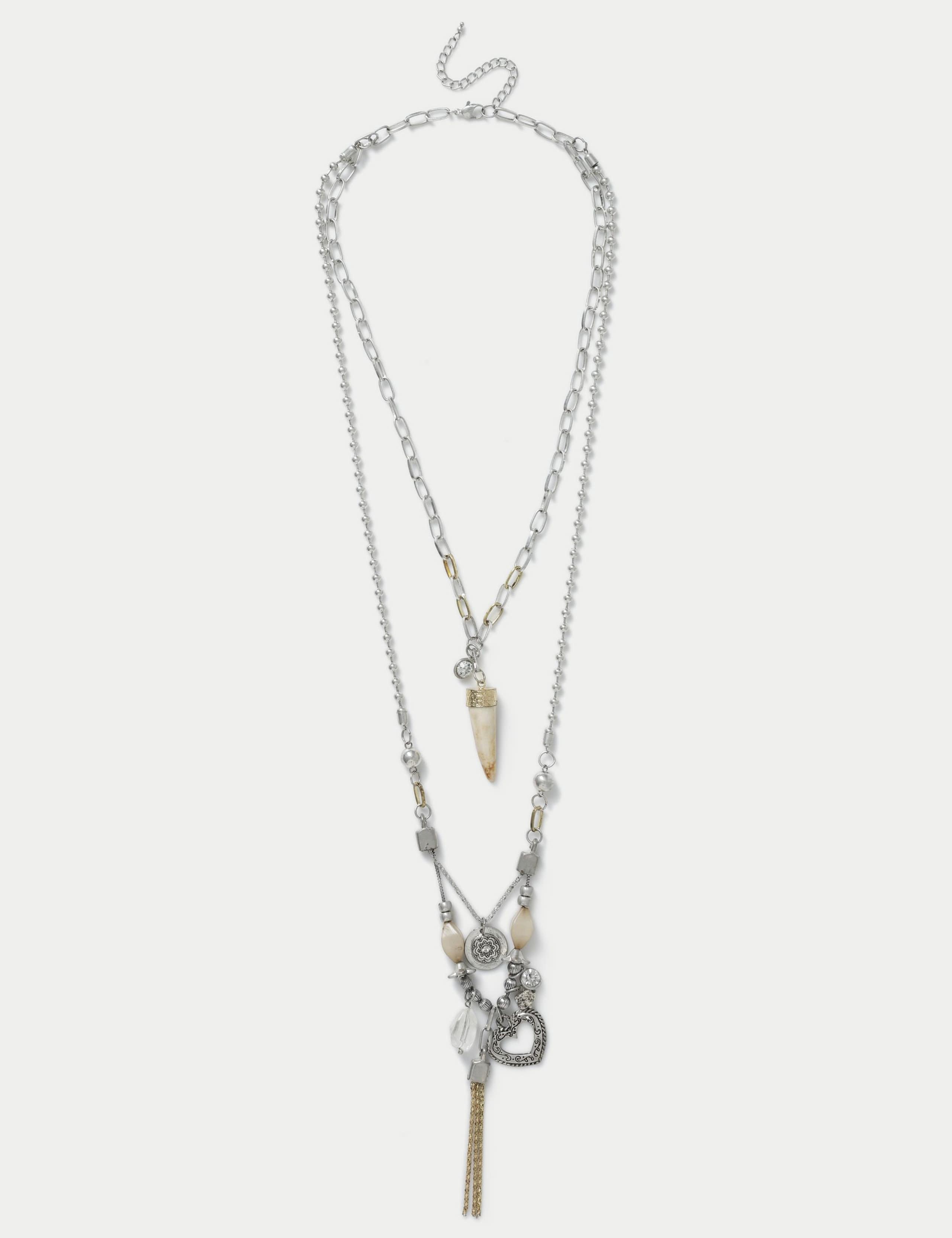 Multirow Tusk long pendant necklace in metal finish, UK version