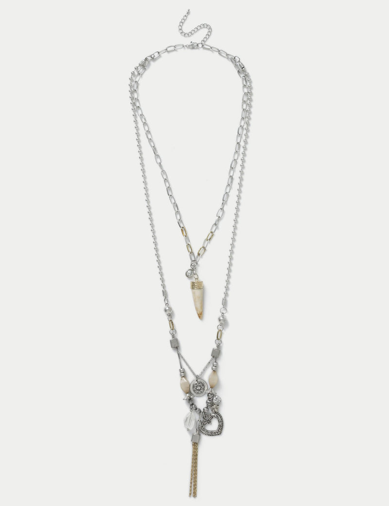 Multirow Tusk long pendant necklace in metal finish, UK version