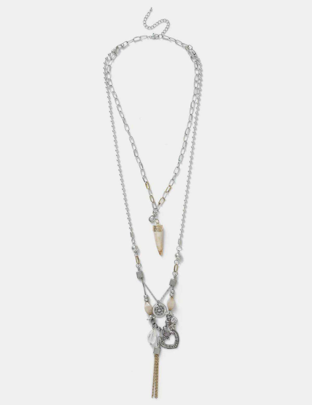 Multirow Tusk long pendant necklace in metal finish, UK version
