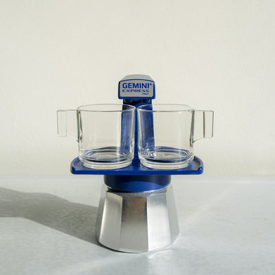Gemini Express Espressokanne, dunkelblaue Kaffeemaschine