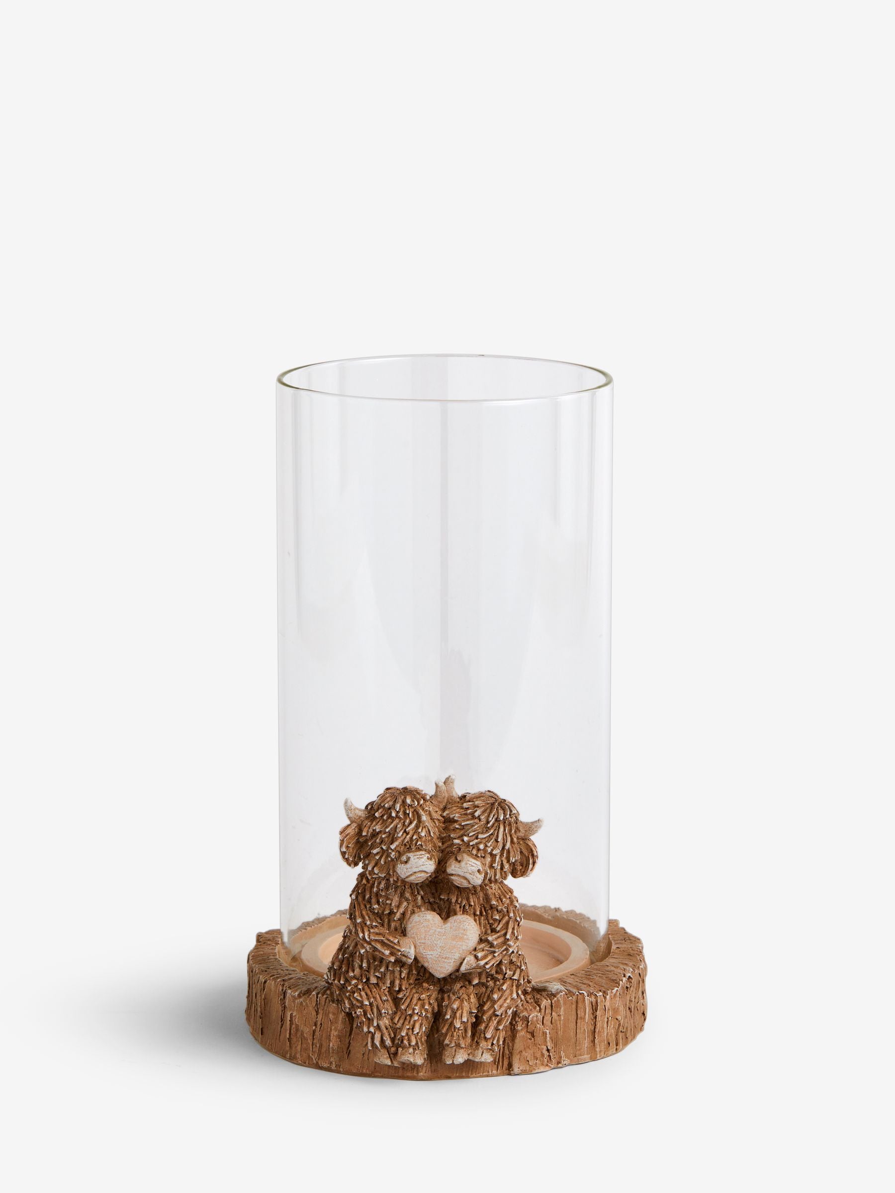 Hurricane candle holder featuring Hamish the Highland Cow, imported from the UK