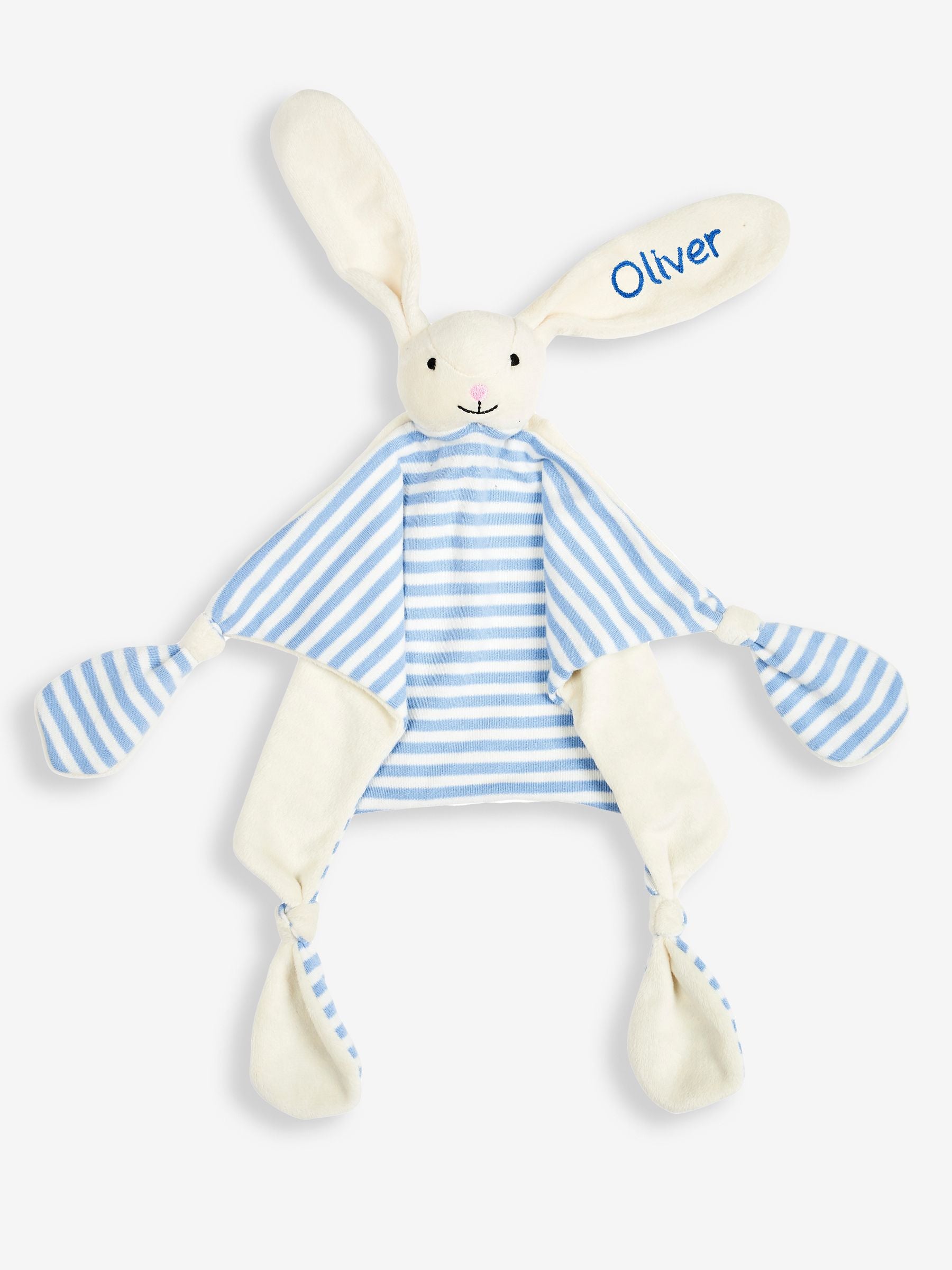 JoJo Maman Bébé personalised blue rabbit comforter 23x16cm, UK version