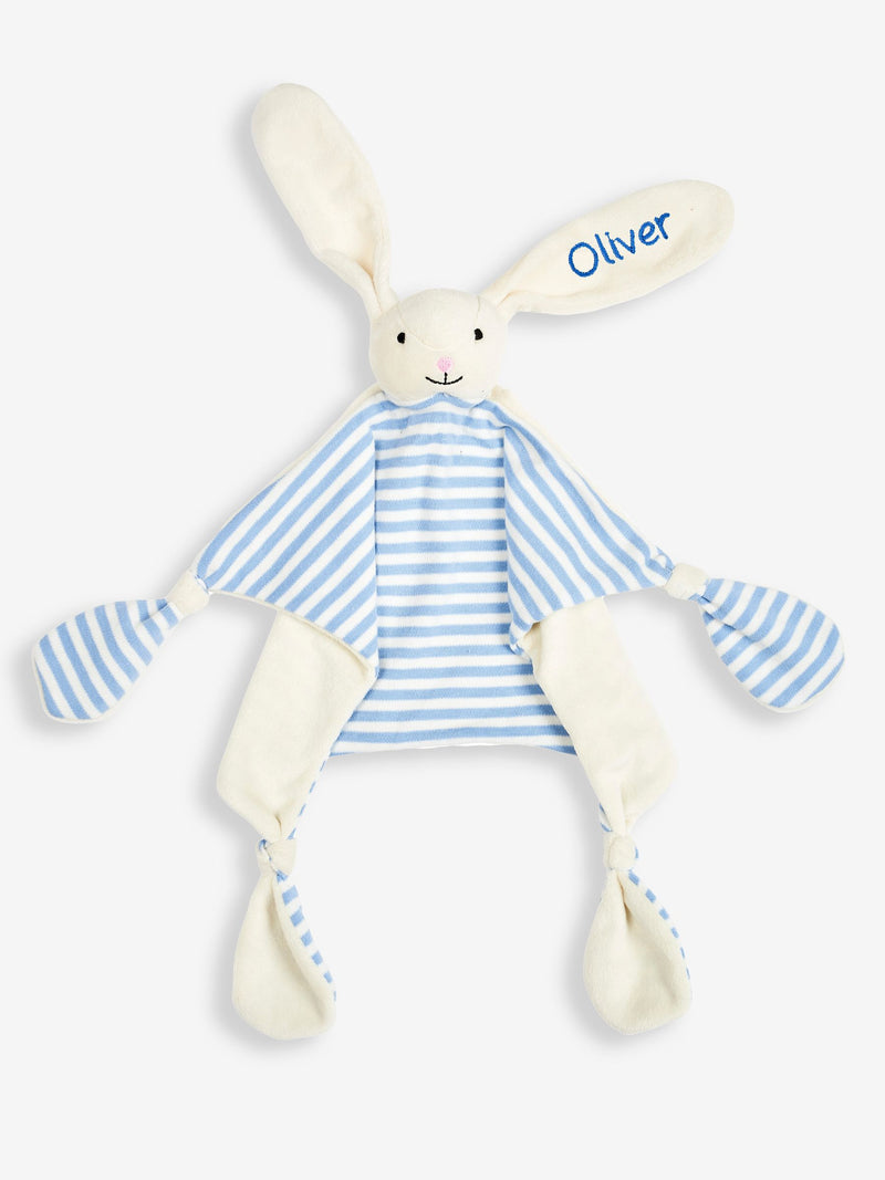 JoJo Maman Bébé personalised blue rabbit comforter 23x16cm, UK version