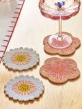 Set of 4 Pink Floral Beaded Coasters