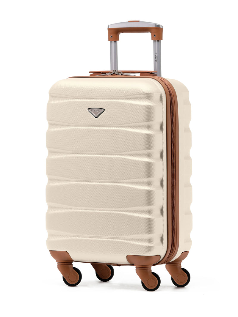 Flight Knight Cream/Brown Hard Shell ABS Easyjet Size Cabin Carry On Case