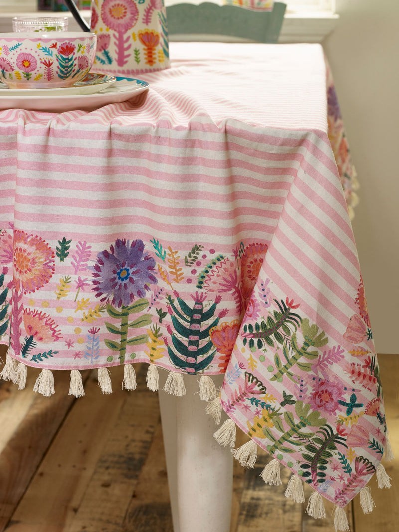 Lucy Tiffney stripe tassled cotton tablecloth, UK version